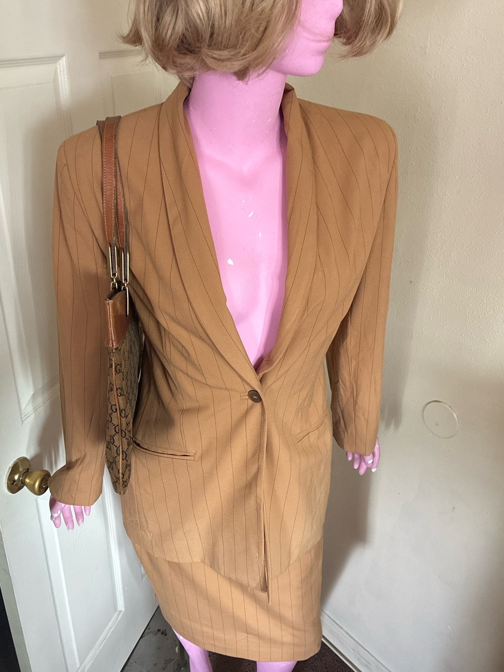Amanda Smith Tan Pinstripe Women's Suit Blazer and Skirt
